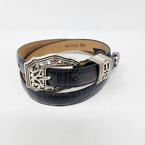 Brighton Black/Blue Leather Croc Western Belt Silver Buckle M 30 Country 27-31"